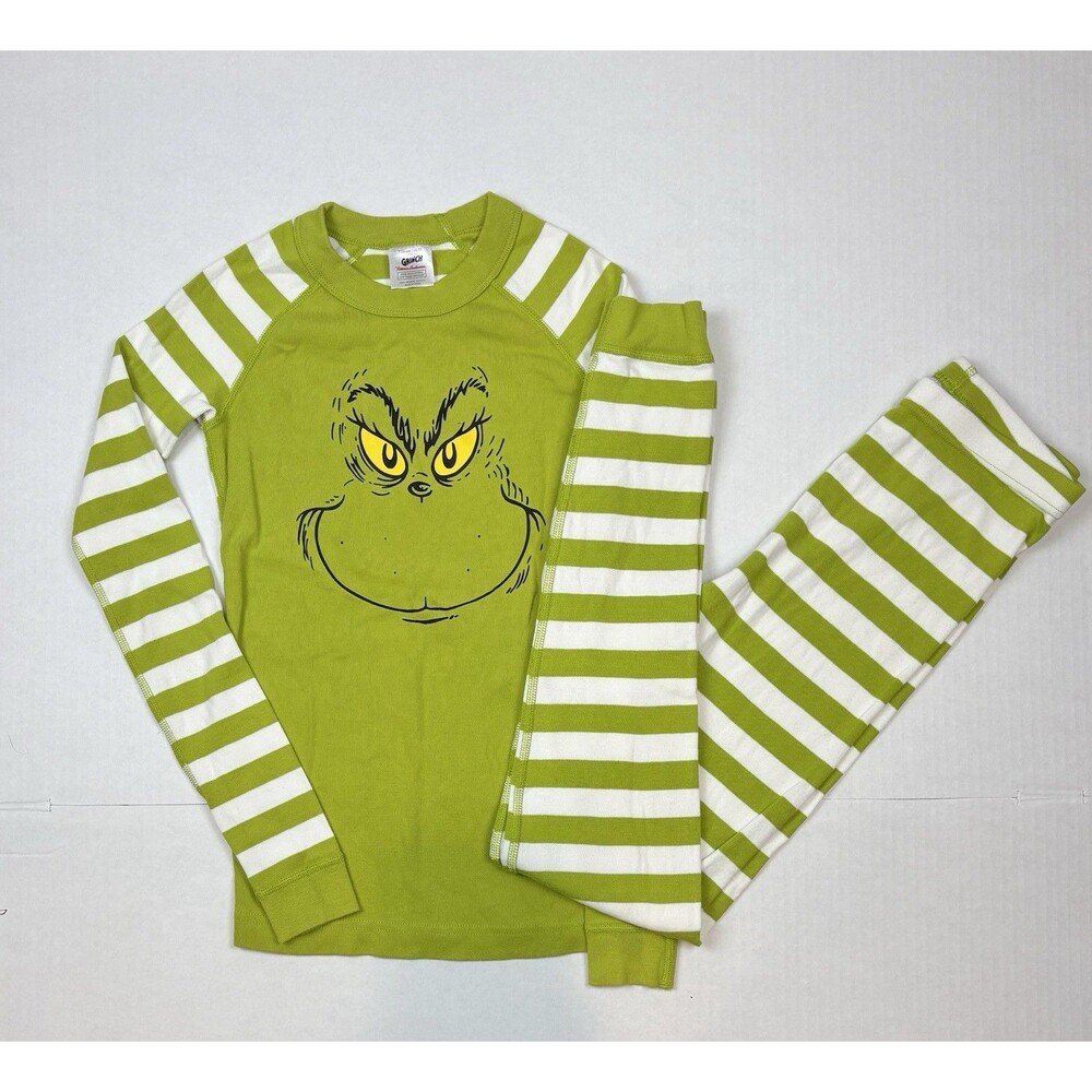Hanna Andersson Pajamas Sz 12 Grinch Christmas Holiday 2-Piece Organic Cotton